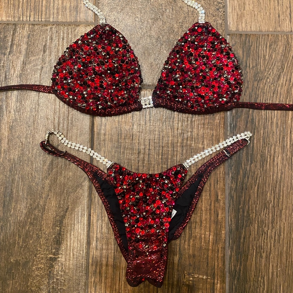 Red and Black Beaded Bikini